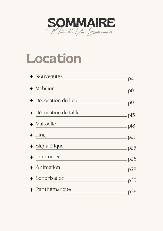 Sommaire location matériel événementiel