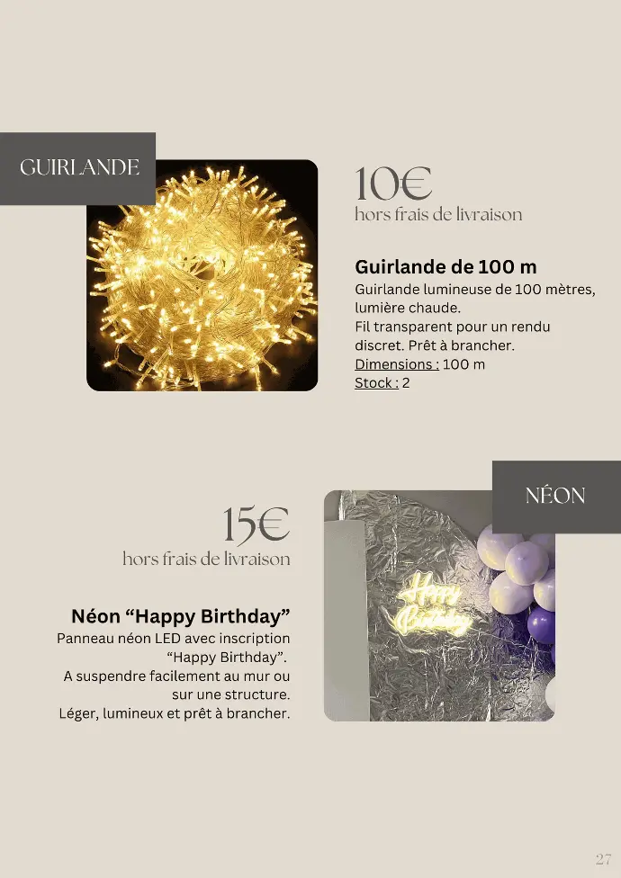 Location guirlande, néon